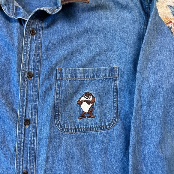 Vintage Looney Tunes Taz Denim Button-up Shirt Large - Picture 4 of 4